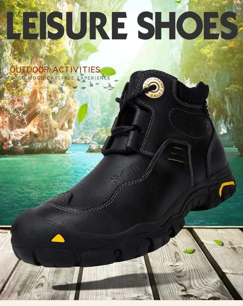 Motorcycle Riding Boots with Winter Velvet Style Warm Waterproof and Non Slip Outdoor Leisure Hiking Shoes Motorcycle Boots