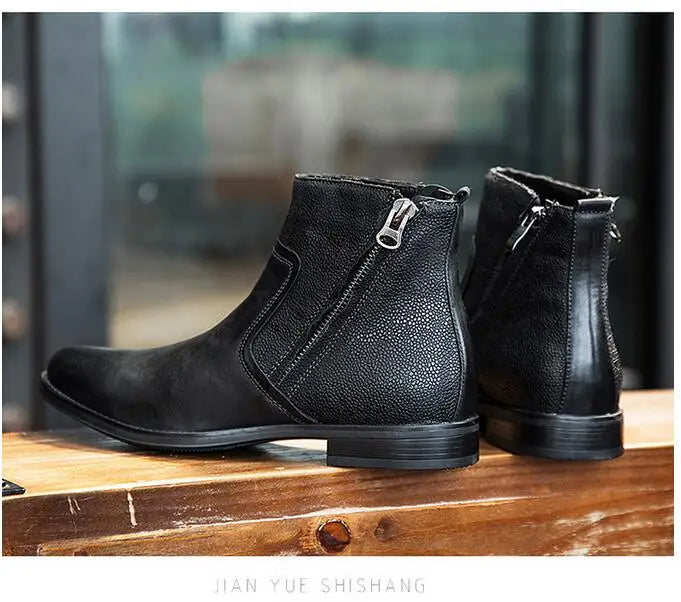 2026 Spring Autumn Ankle Boots Fashion Male Cow Genuine Leather Shoes Dual Zip Leisure Leather Boots Motorcycle Shoes Boys A049
