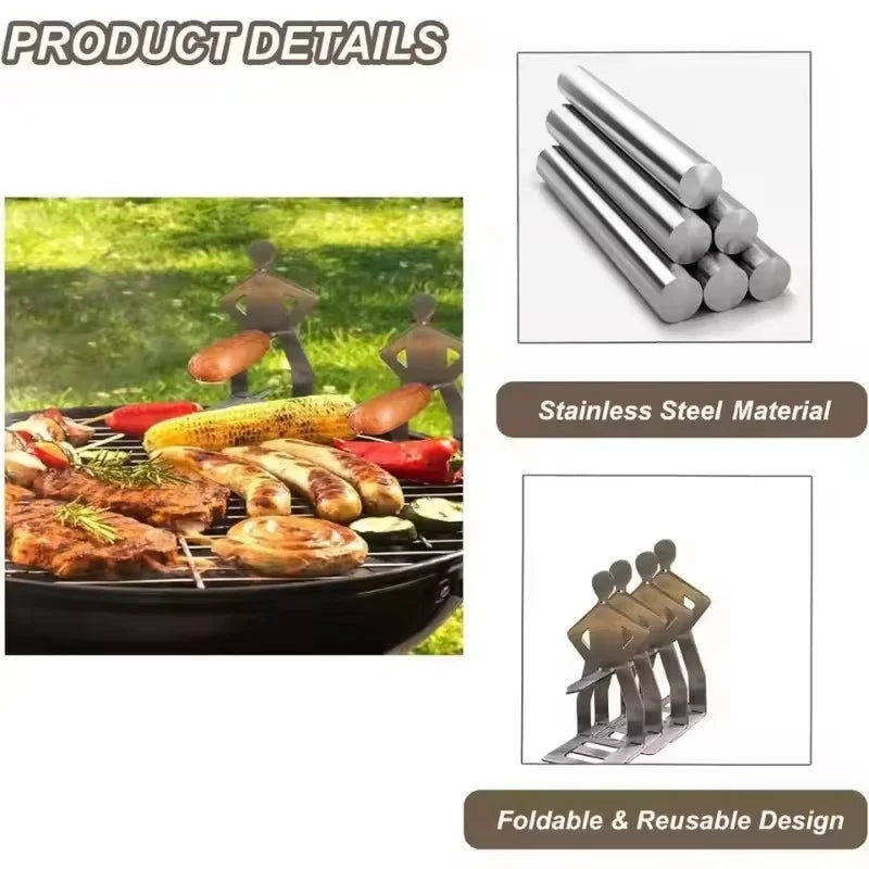 Stainless Steel Funny BBQ Sausage Holder Humanoid Grill Rack for Hot Dogs Portable Camping Picnic Essential with Humorous Design