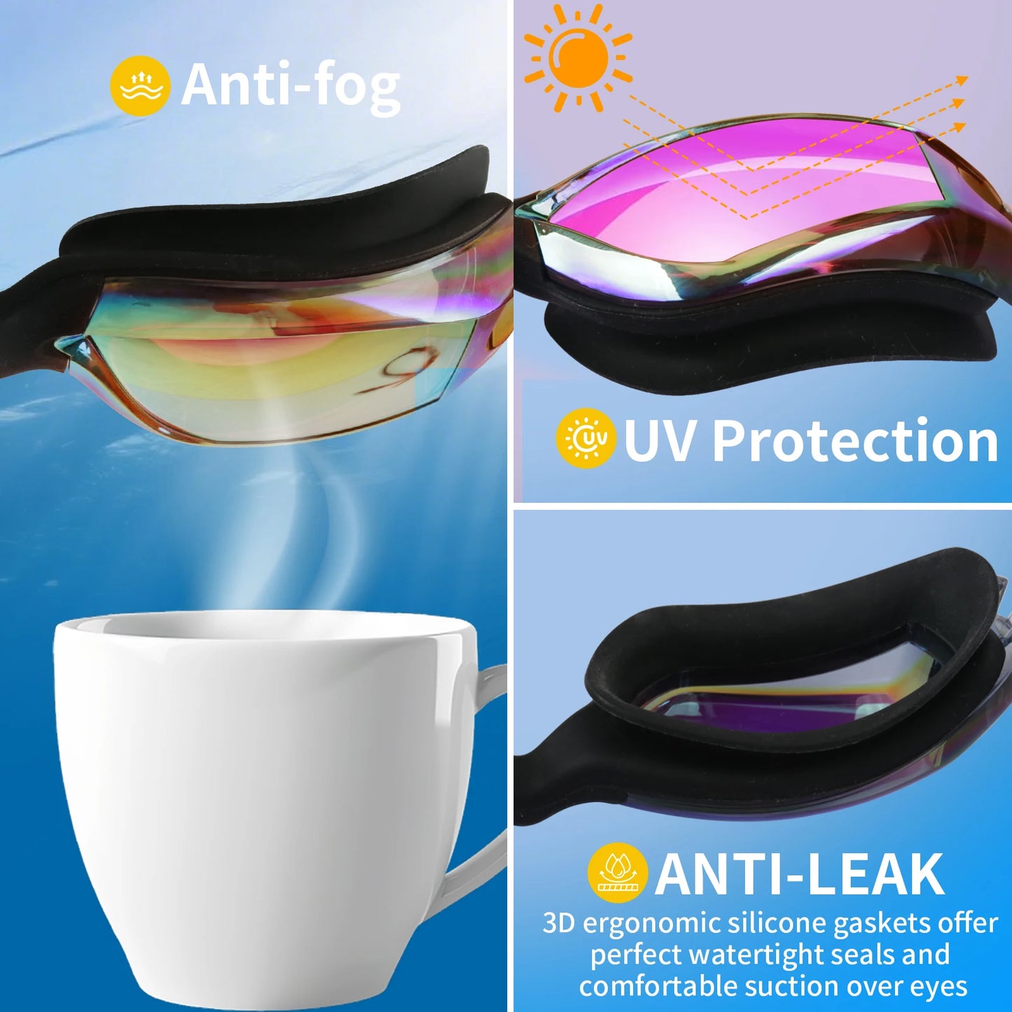 Swimming Goggles Anti-Fog Waterproof No Leaking Swim Goggles for Adult Children