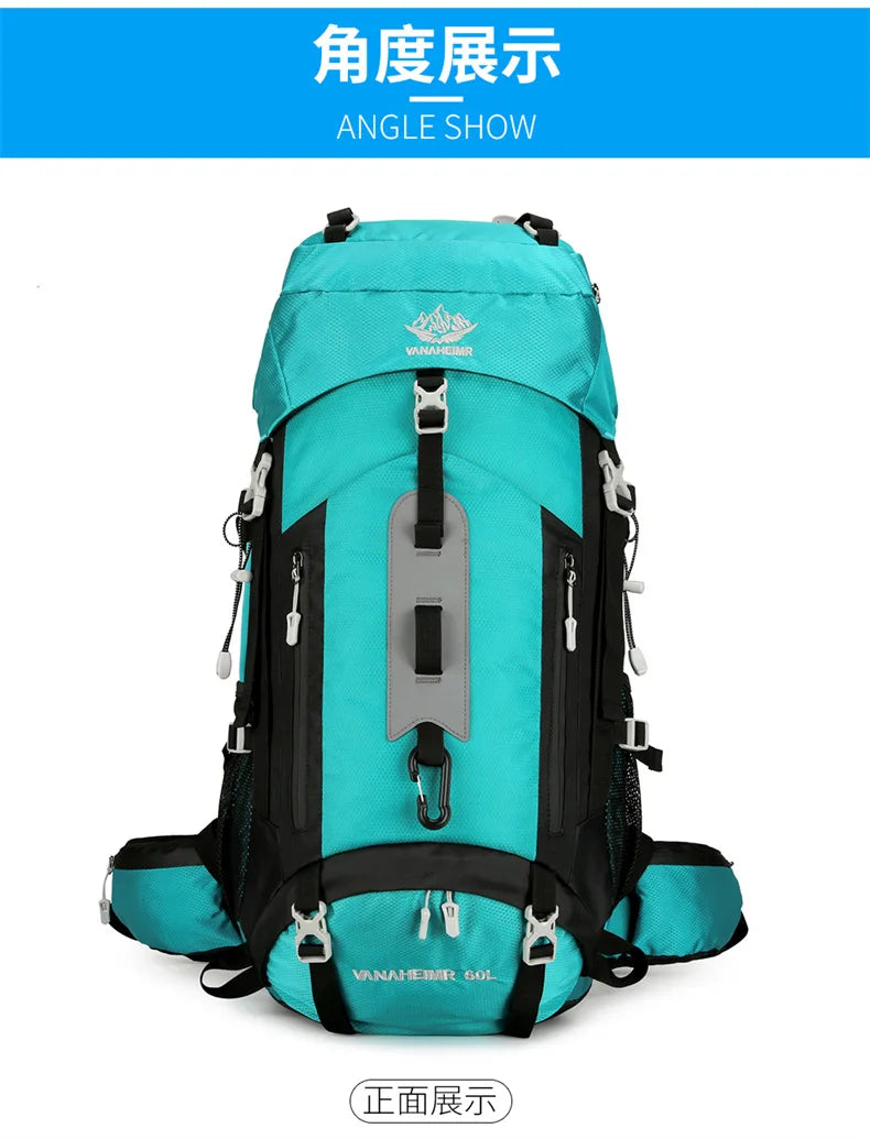 60L Large-Capacity Outdoor Mountaineering Backpack,Anti Splashing Water Wear-Resistant Camping Hiking And Cross-Country Backpack