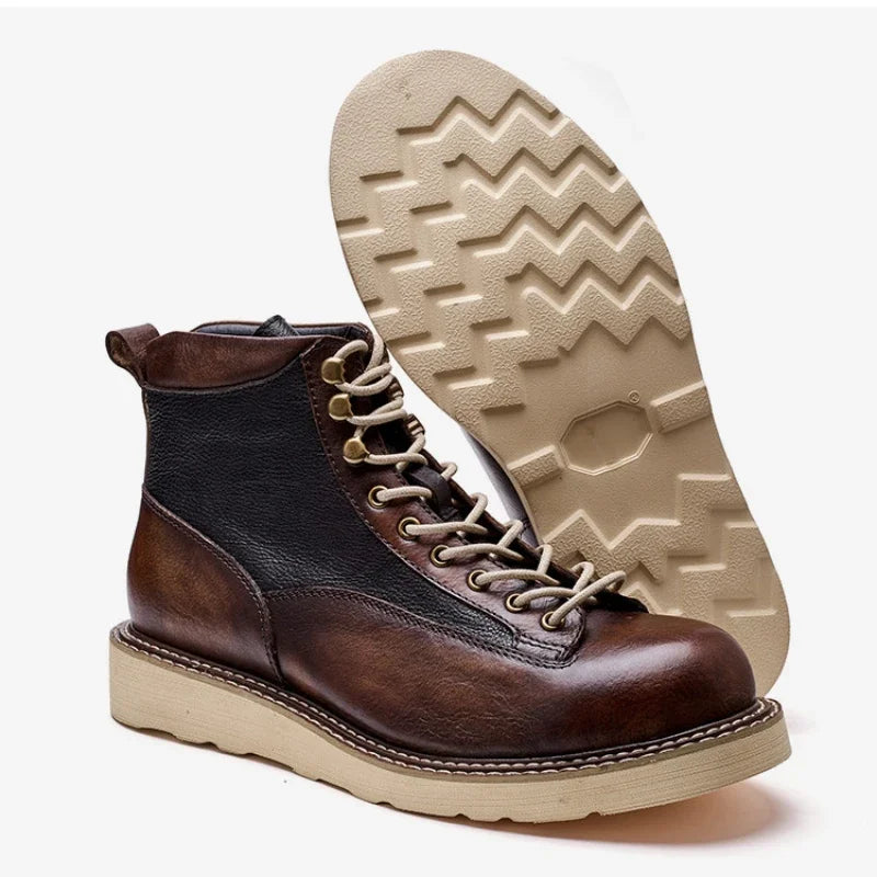 Motorcycle Riding Boots Short Face British High Top Leather Boots Retro Short Boots Velvet Style Casual Workwear Shoes