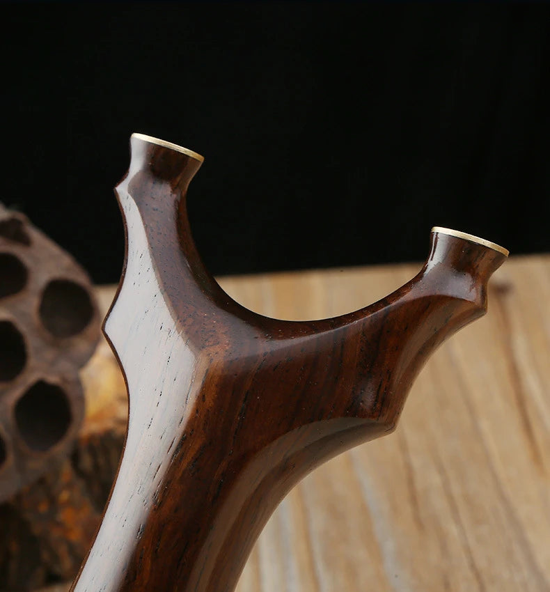 High-quality Brass+Ebony Slingshot Outdoor Smooth Head Hunting Bow Catapult with Rubber Band Steel Ball Strong Magnetic Ring Set