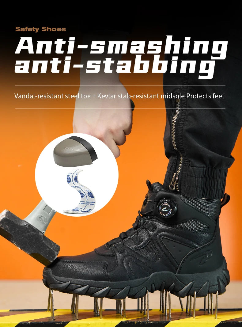 Rotating button Safety Boots Men Outdoor tactical boots Indestructible shoes Puncture-Proof Work Boots Steel toe shoes Sneakers