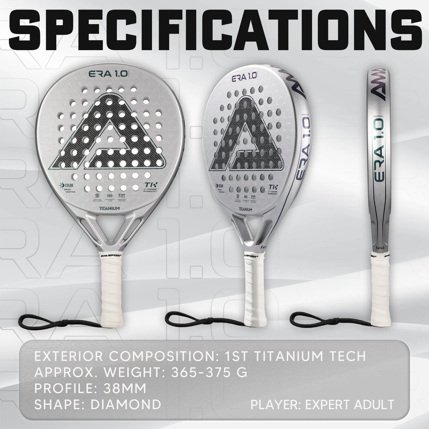 AMASPORT Padel Racket Cubic 18k/Ti Carbon 3D-Textured Surface Padel Tennis Racquets for High-level Players