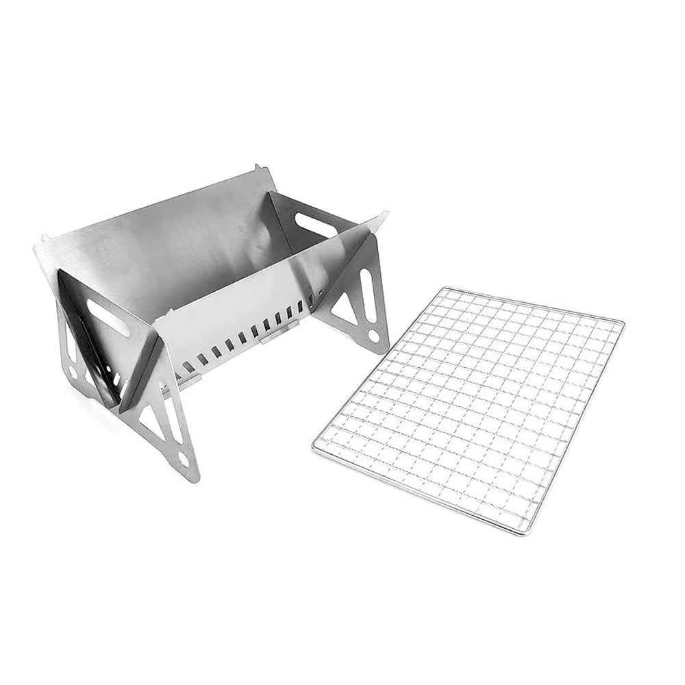 Outdoor Folding Barbecue Stove Stainless Steel Convenient Card Type Grills Firewood Stove Mini Barbecue Rack Household Stove Net