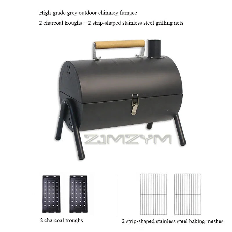 Double Sided Charcoal Grill Multi-Functional Portable Outdoor BBQ Grill Roasted Fried Chimney Stove For Cooking Camping Picnics
