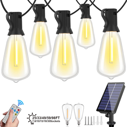 ST38 LED Solar String Light Dimmable Outdoor Shatterproof Garden Solar Powered String Lights with Remote Bistro Cafe Camping Dec