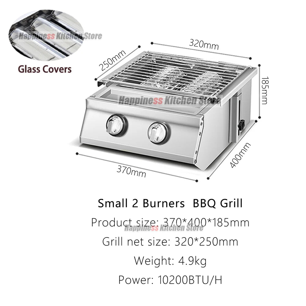 2/3/4 Burners BBQ Grill LPG Gas Grill Gas Stoves Stainless Steel Burners With Glass Covers Outdoors Camping Barbecue