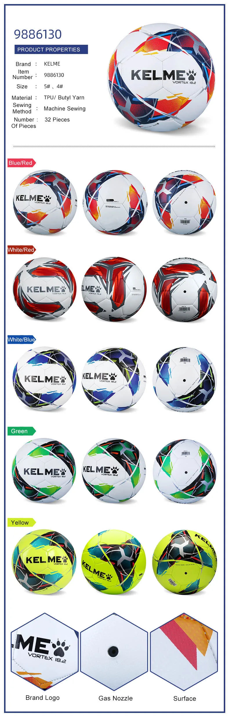 KELME Professional Football Soccer Ball TPU Size 3 Size 4 Size 5 Red Green Goal Team Match Training Balls Machine Sewing 9886130