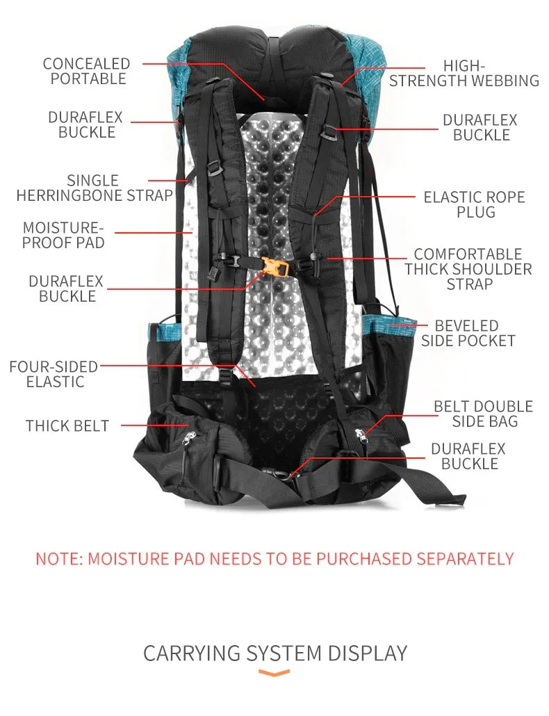 3F UL GEAR QiDian Hiking Backpack 40+16L Outdoor Waterproof Climbing Bag Qi Dian UltraLight Pack Trekking Men Women