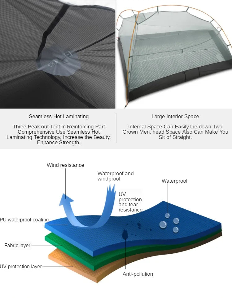 3F UL Gear Zhengtu 2P Tent Two 2 Person 15D Silnylon Coating Nylon Double Layer Ultralight Camping Lightweight Hike For 4 Season