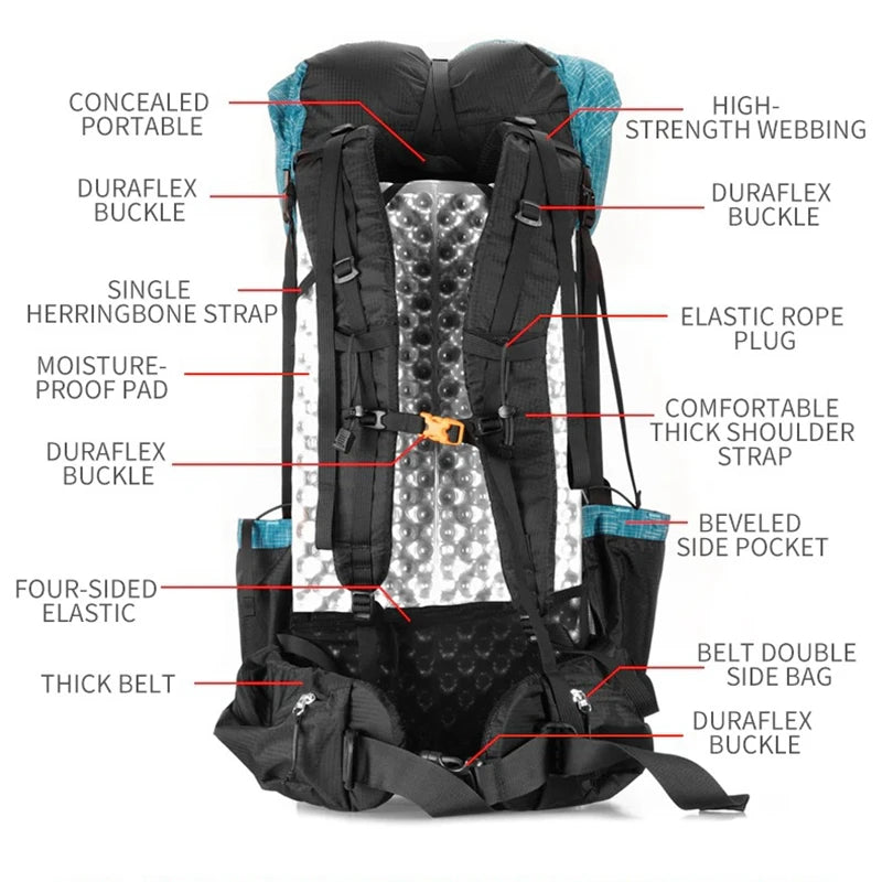3F UL GEAR QiDian Hiking Backpack 40+16L Outdoor Waterproof Climbing Bag Qi Dian UltraLight Pack Trekking Men Women