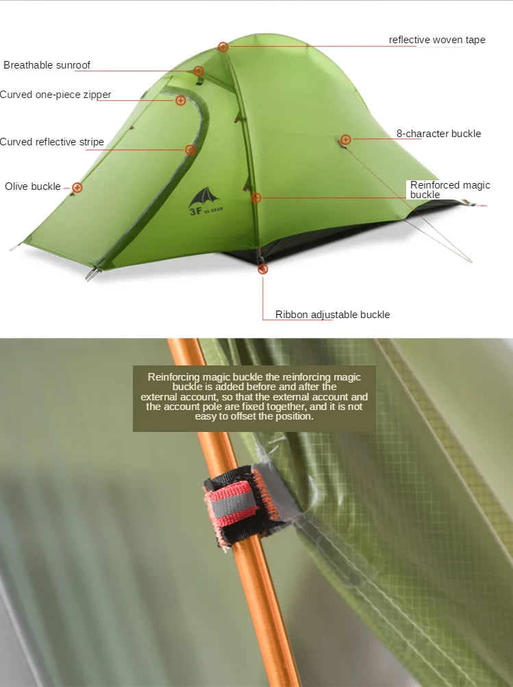 3F UL Gear Zhengtu 2P Tent Two 2 Person 15D Silnylon Coating Nylon Double Layer Ultralight Camping Lightweight Hike For 4 Season