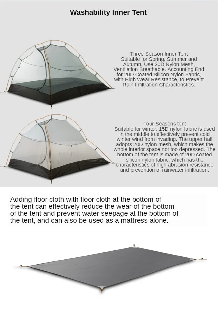 3F UL Gear Zhengtu 2P Tent Two 2 Person 15D Silnylon Coating Nylon Double Layer Ultralight Camping Lightweight Hike For 4 Season