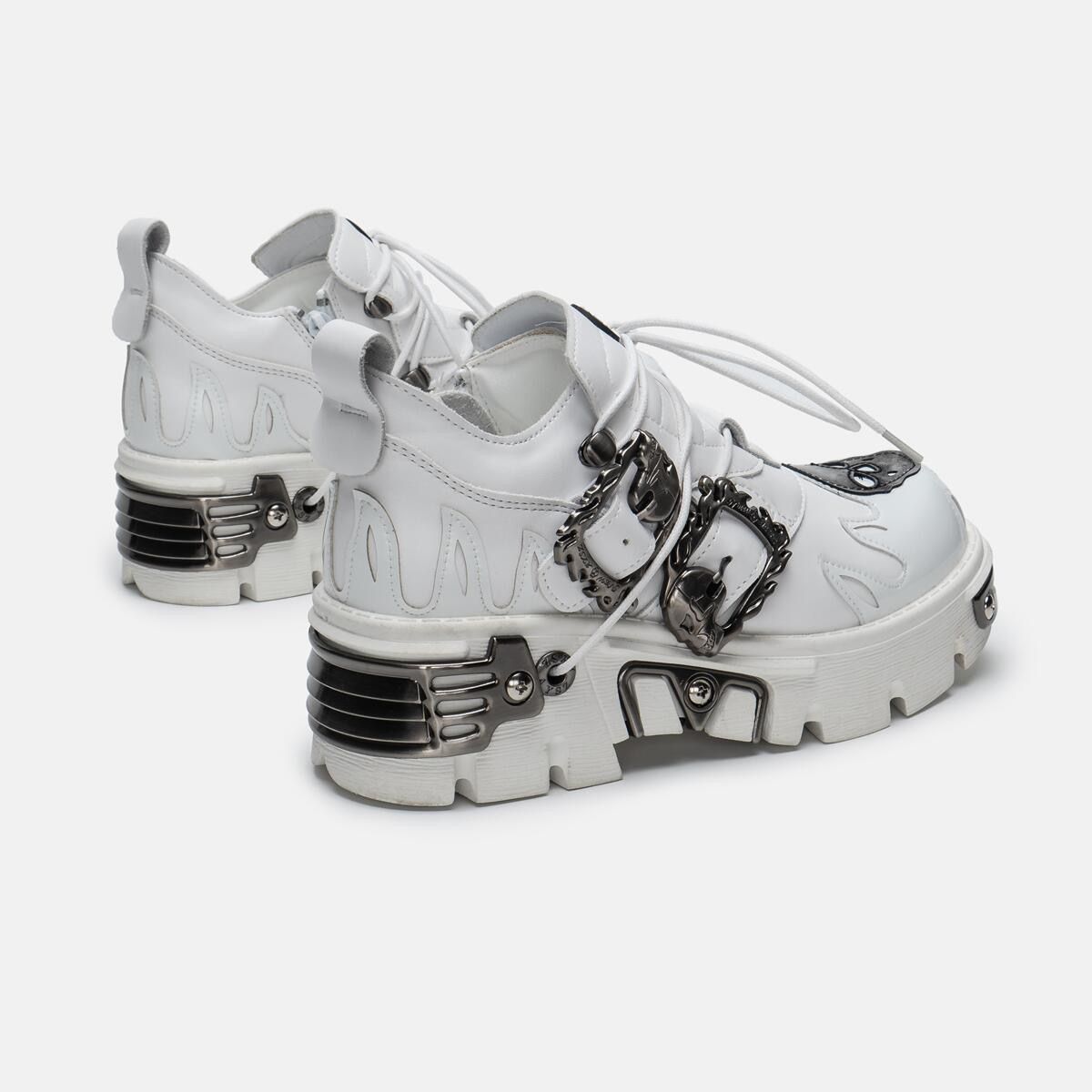 New Men's Gothic Skull Boots Black Women Shoes Designer Punk Metal Platform Walking Sneakers Skeleton Metal Buckles Ankle Boots