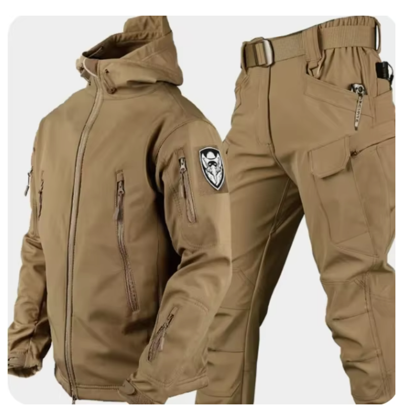 Waterproof Windproof Hooded Jacket and Pants, Soft Shell, Plush, Thickened, Outdoor Fishing, Cutting, Wear-Resistant,Winter, 5XL