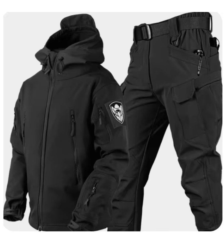 Waterproof Windproof Hooded Jacket and Pants, Soft Shell, Plush, Thickened, Outdoor Fishing, Cutting, Wear-Resistant,Winter, 5XL