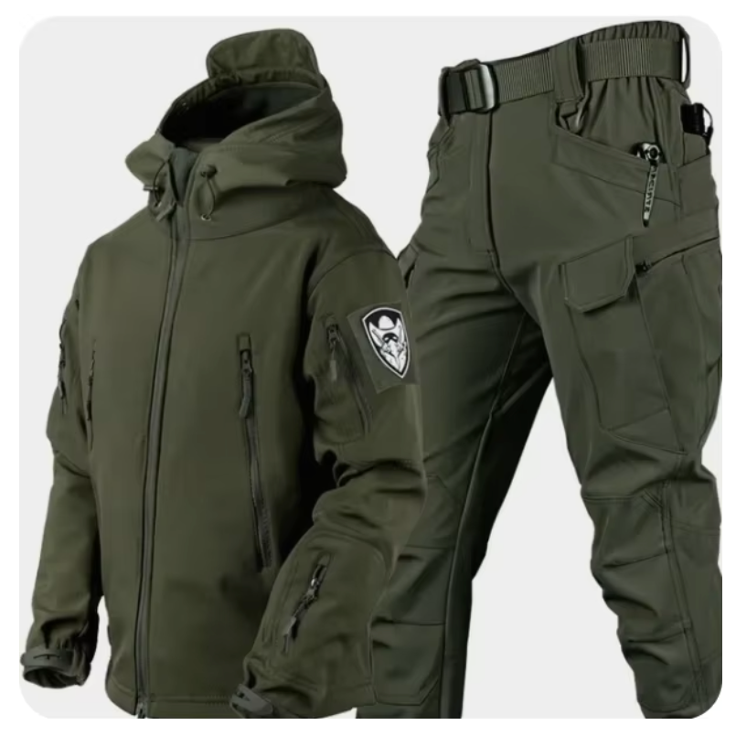 Waterproof Windproof Hooded Jacket and Pants, Soft Shell, Plush, Thickened, Outdoor Fishing, Cutting, Wear-Resistant,Winter, 5XL