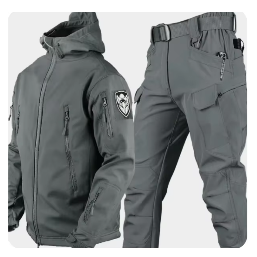 Waterproof Windproof Hooded Jacket and Pants, Soft Shell, Plush, Thickened, Outdoor Fishing, Cutting, Wear-Resistant,Winter, 5XL