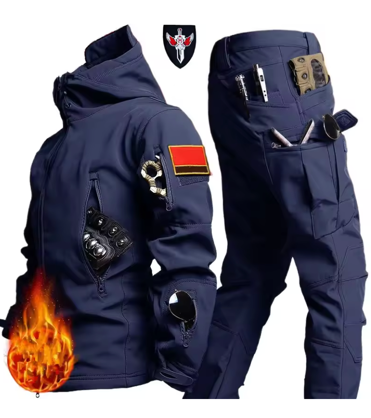 Waterproof Windproof Hooded Jacket and Pants, Soft Shell, Plush, Thickened, Outdoor Fishing, Cutting, Wear-Resistant,Winter, 5XL