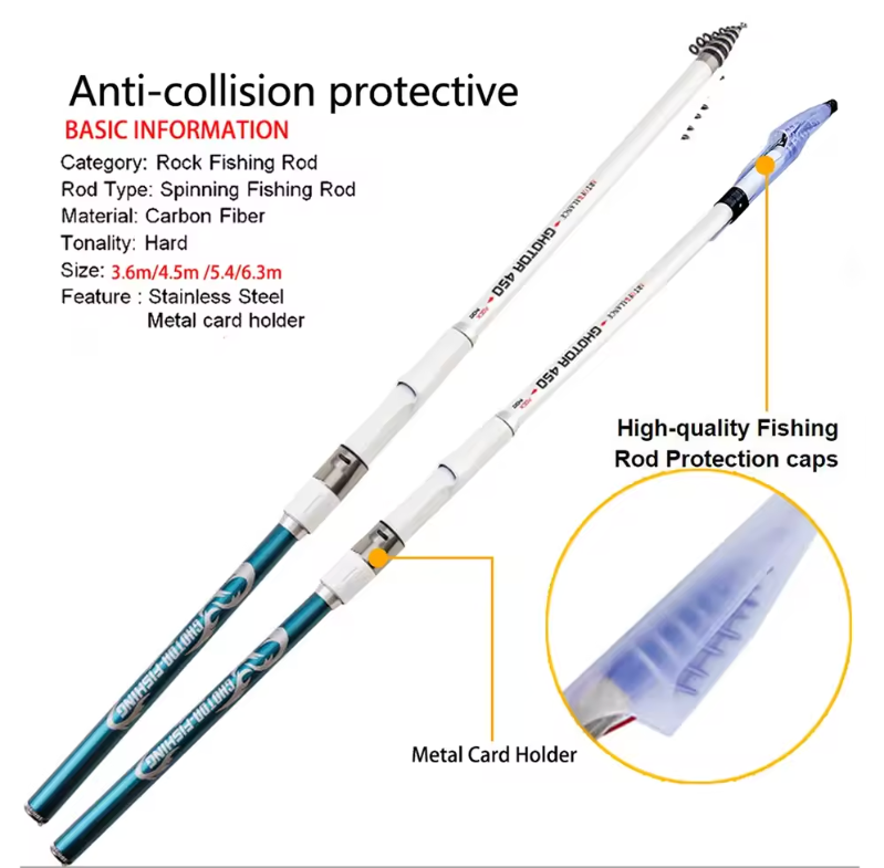 GHOTDA 3.6M/4.5M/5.4M/6.3M Rock Rod Telescopic Sea Fishing Rod Spinning for Saltwater Travel Boat Portable Ultralight Carp Pole