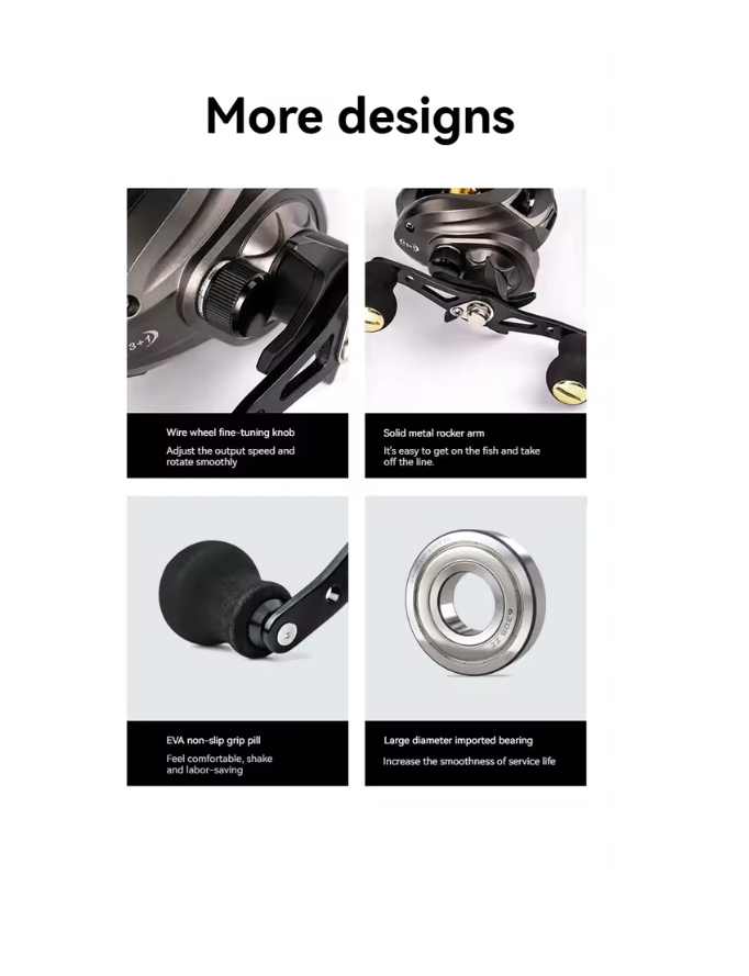 Baitcasting Reel Metal Bearing Aluminum Water Droplet Wheel Anti-explosion Line 7.2:1 High Rotational Speed Ratio Fishing Tackle
