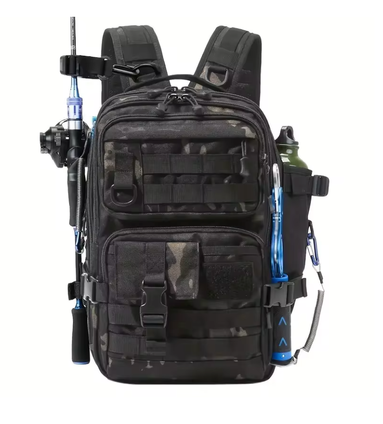 1000D Nylon Waterproof Fishing Backpack Fishing Tackle Storage Bag Double Shoulder Sling Bag for Outdoor Fishing Hunting Hiking