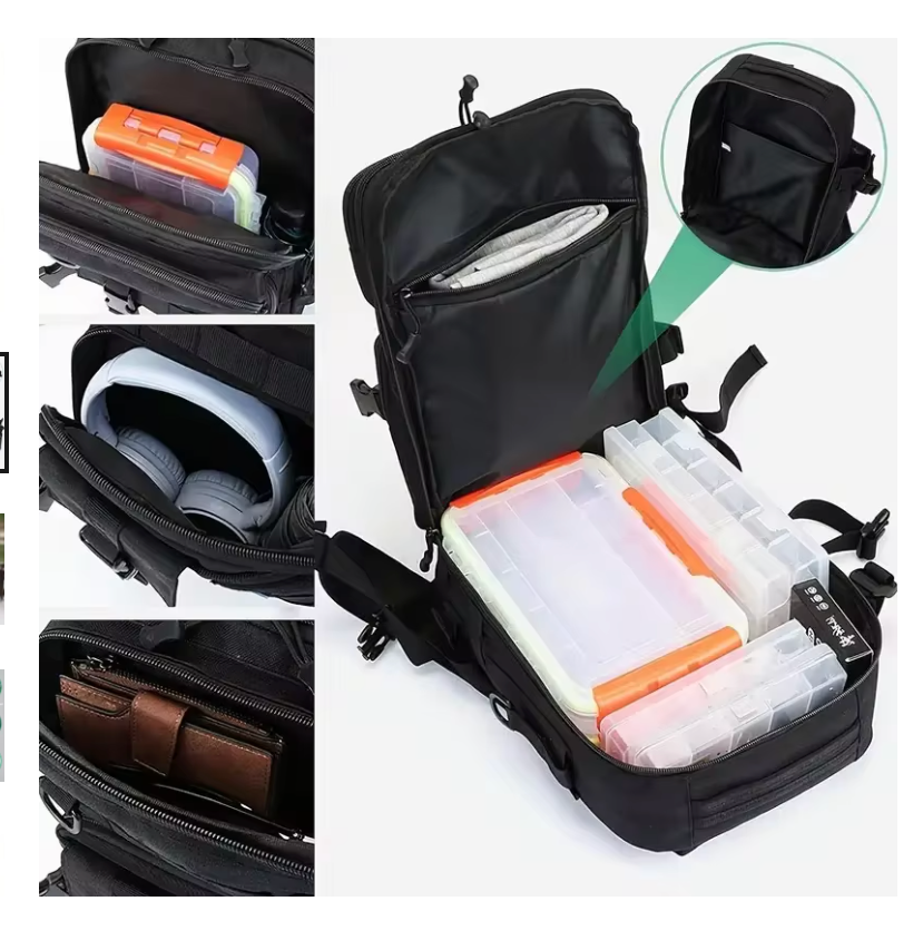 1000D Nylon Waterproof Fishing Backpack Fishing Tackle Storage Bag Double Shoulder Sling Bag for Outdoor Fishing Hunting Hiking
