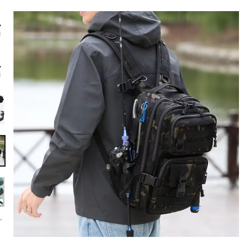 1000D Nylon Waterproof Fishing Backpack Fishing Tackle Storage Bag Double Shoulder Sling Bag for Outdoor Fishing Hunting Hiking