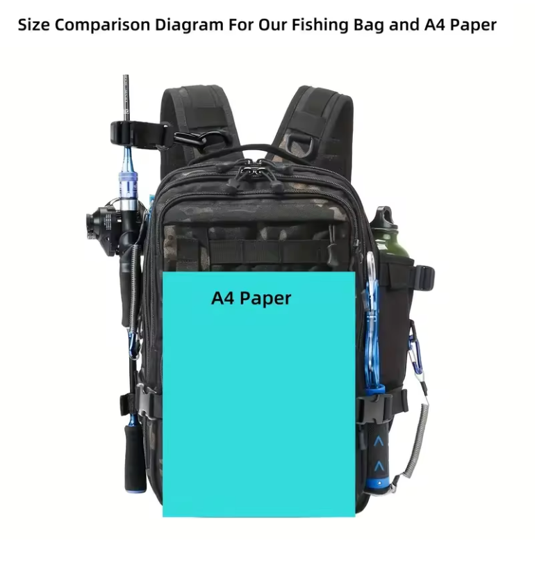 1000D Nylon Waterproof Fishing Backpack Fishing Tackle Storage Bag Double Shoulder Sling Bag for Outdoor Fishing Hunting Hiking