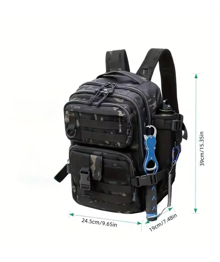 1000D Nylon Waterproof Fishing Backpack Fishing Tackle Storage Bag Double Shoulder Sling Bag for Outdoor Fishing Hunting Hiking